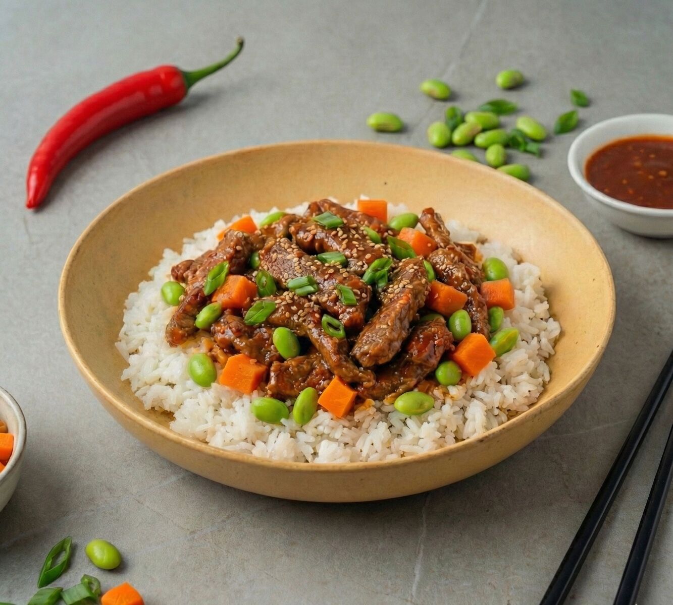 Heiße Koreanische Rindfleisch-Reisschüssel