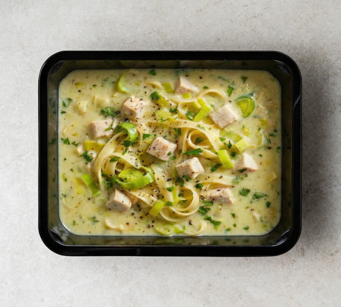 Cremige Fuel Lauch-Hähnchen-Suppe